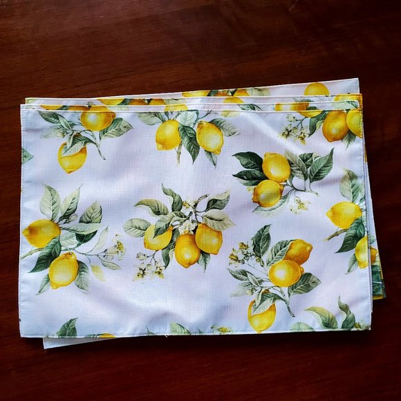 Other - Lemon Placemats, set of 4, Polyester Yellow Green Reversible, Citrus Fruit Decor